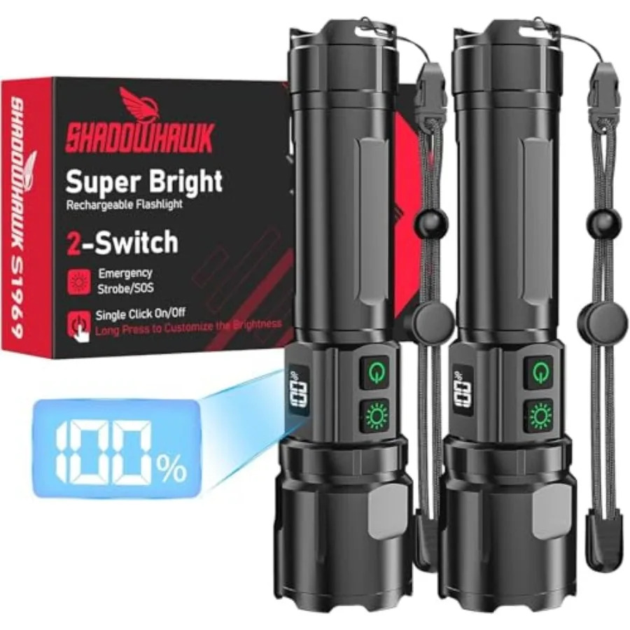 Flashlight 20000 High Lumens Rechargeable - 2 Pack 30W Super Bright LED Flash Light 24H Long Lasting and 5000ft Beam USB C High
