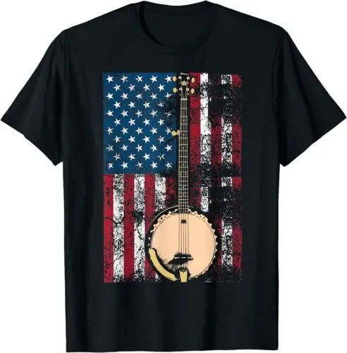 Banjo In American Flag Bluegrass Cute Fiddle Players Gift T-Shirt