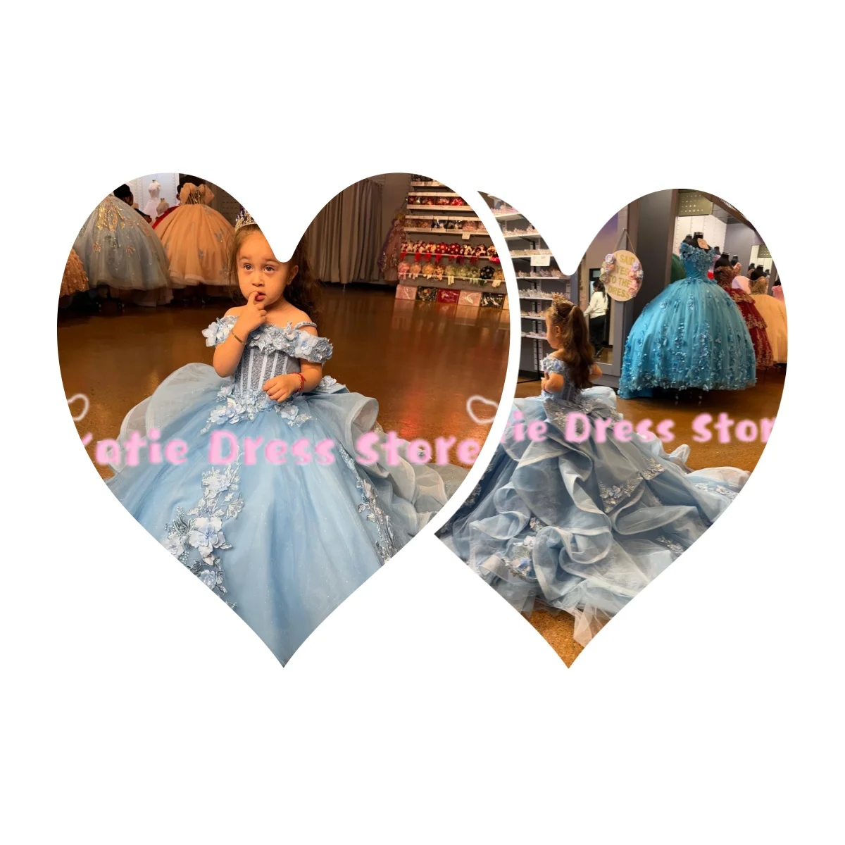 Himmelblaues, bauschiges Blumenmädchenkleid aus Tüll für die Hochzeit, mit Applikation und Schleife, für Kindergeburtstag, Erstkommunion, Ballkleider, maßgeschneidert