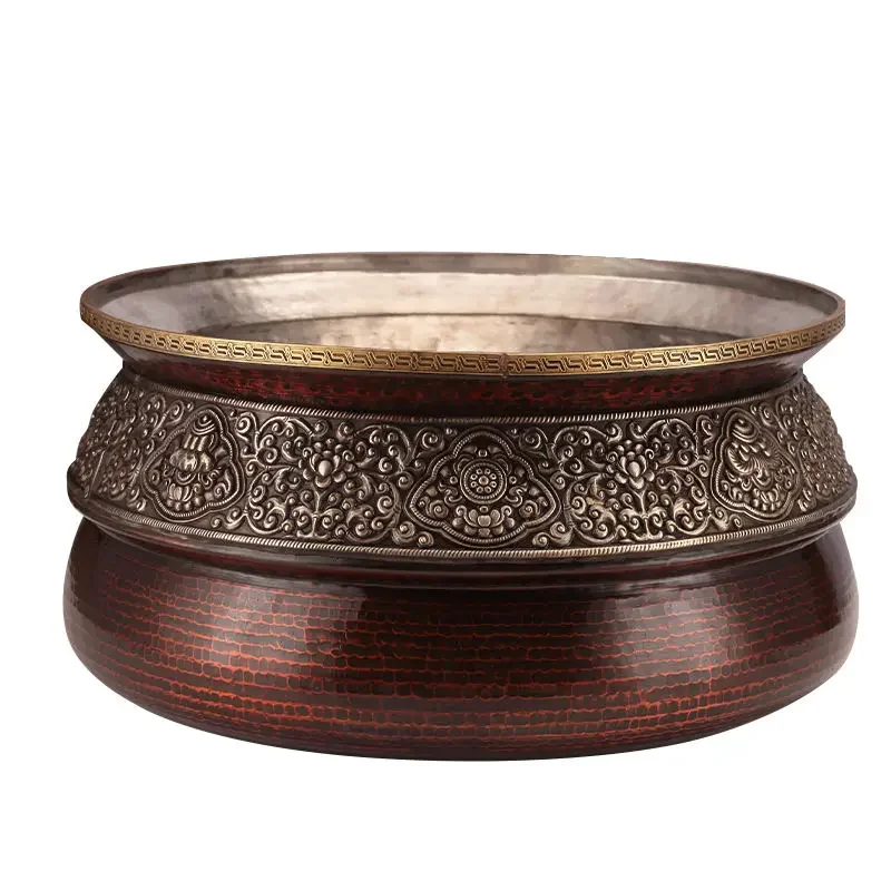 Pure copper water purification basin handmade white copper eight auspicious engraving household ornament