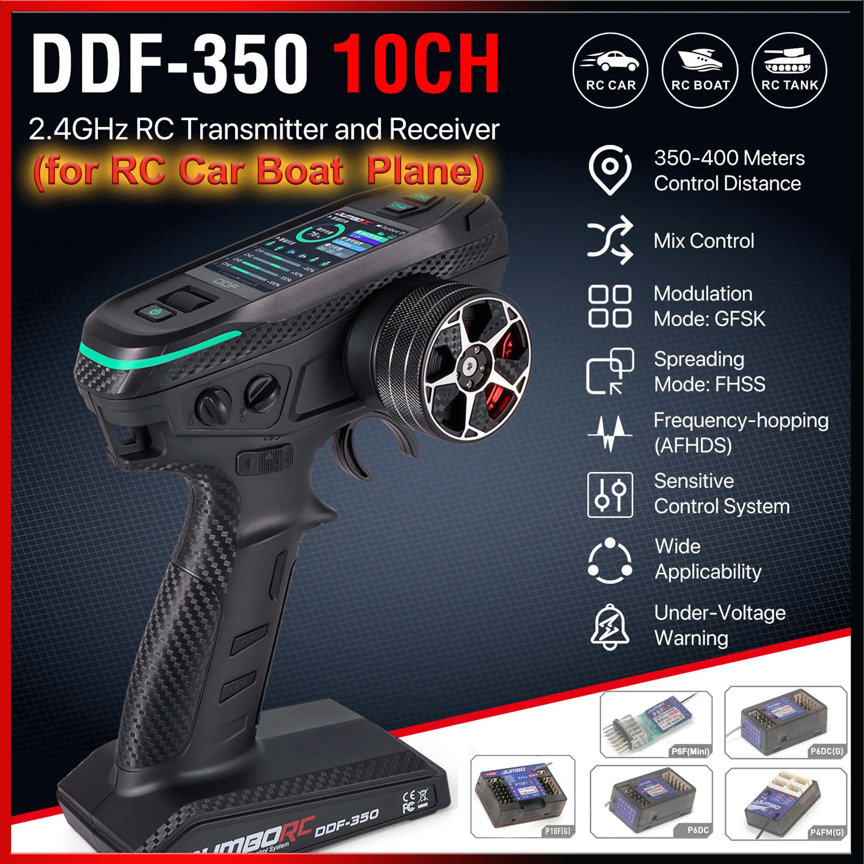 DUMBORC DDF-350 10CH الارسال 2.4G 10 قناة تحكم عن بعد P10F P6DCG الدوران استقبال ل الانجراف سيارة خزان قارب لعبة روبوت