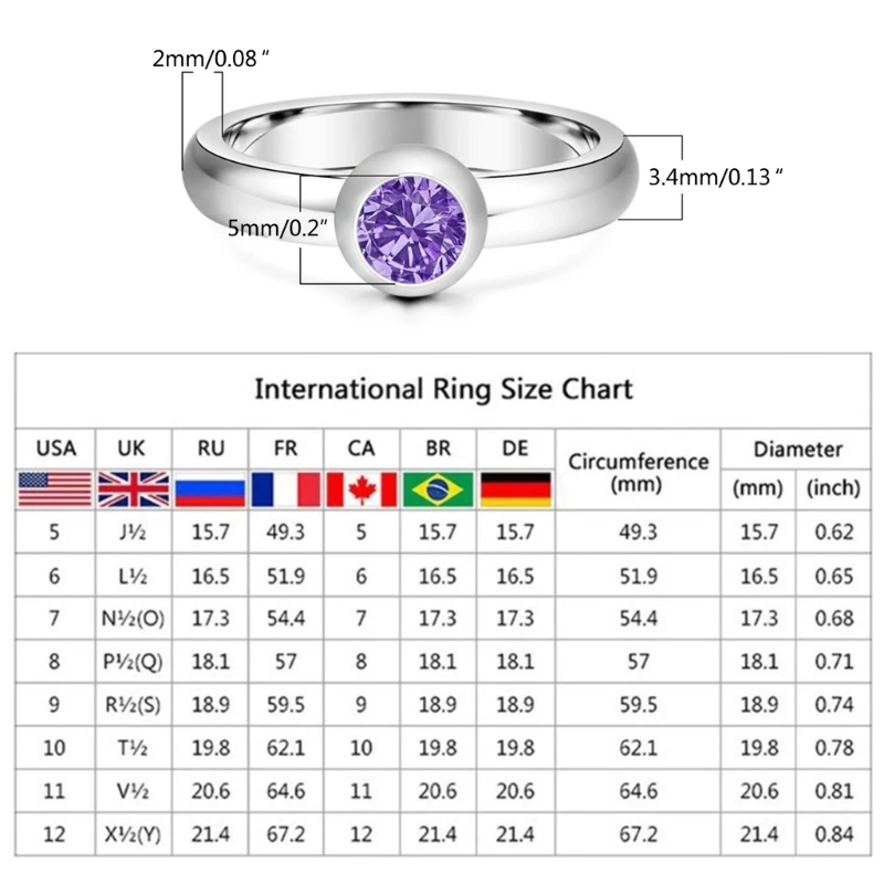 Birthstone Ring with 12 Color Zircon Fashion Stackable Ring Statement Jewelry