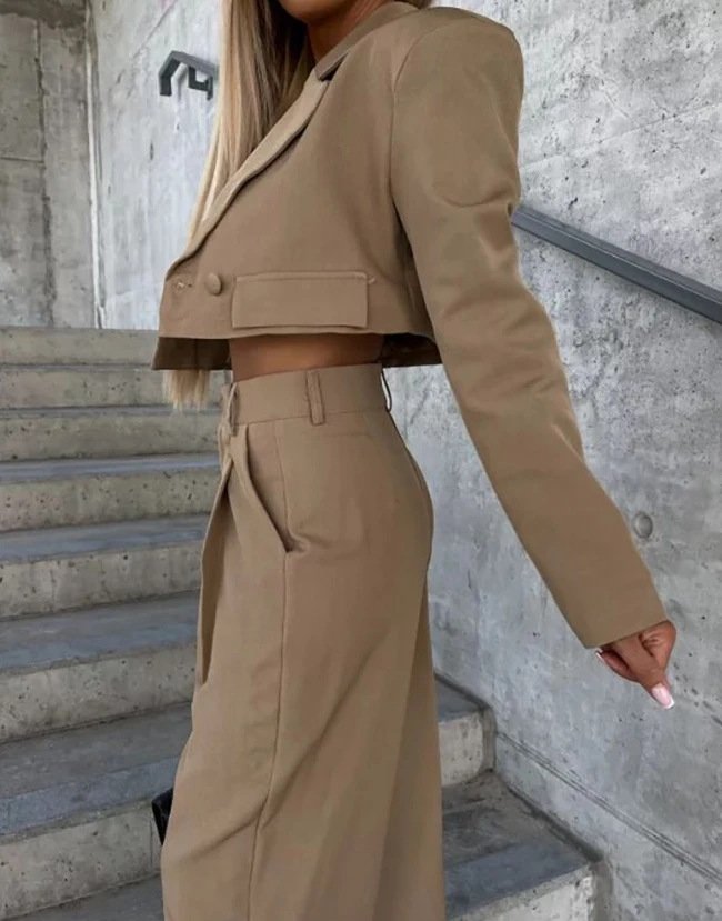 Two Pieces Set for Women 2023 Autumn New Fashion Casual Solid Notched Collar Buttoned Blazer Top&pants Set Temperament Commuting