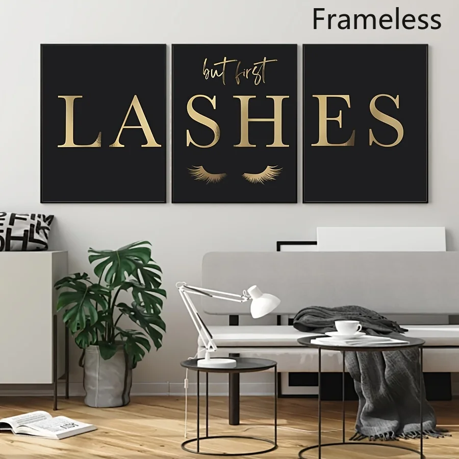 （Noframe 3PCS）-2D Flat, 2D Flat, A Set of 3pcs Professional Canvas Prints for Eyelash Studios - Unframed Wall Decorations, Wi