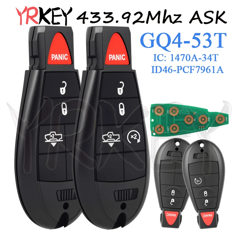 

Remote Key Fob GQ4-53T for Dodge RAM 1500 2500 3500 4500 2013-2018 Jeep Chrysler 433.92MHz ASK ID46 PCF7961 Chip Car Smart Keys