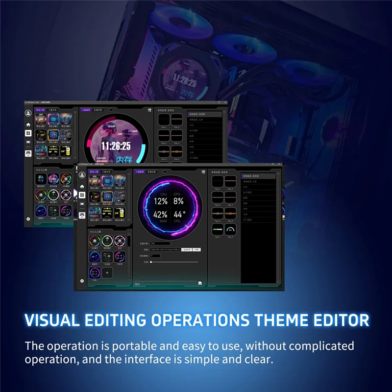 جهاز كمبيوتر USB مرئي مقاس 2.1 بوصة من Dr21، شاشة ديناميكية من النوع C، شاشة ثانوية مبردة بالماء، قابلة للتحرير باللون الأسود