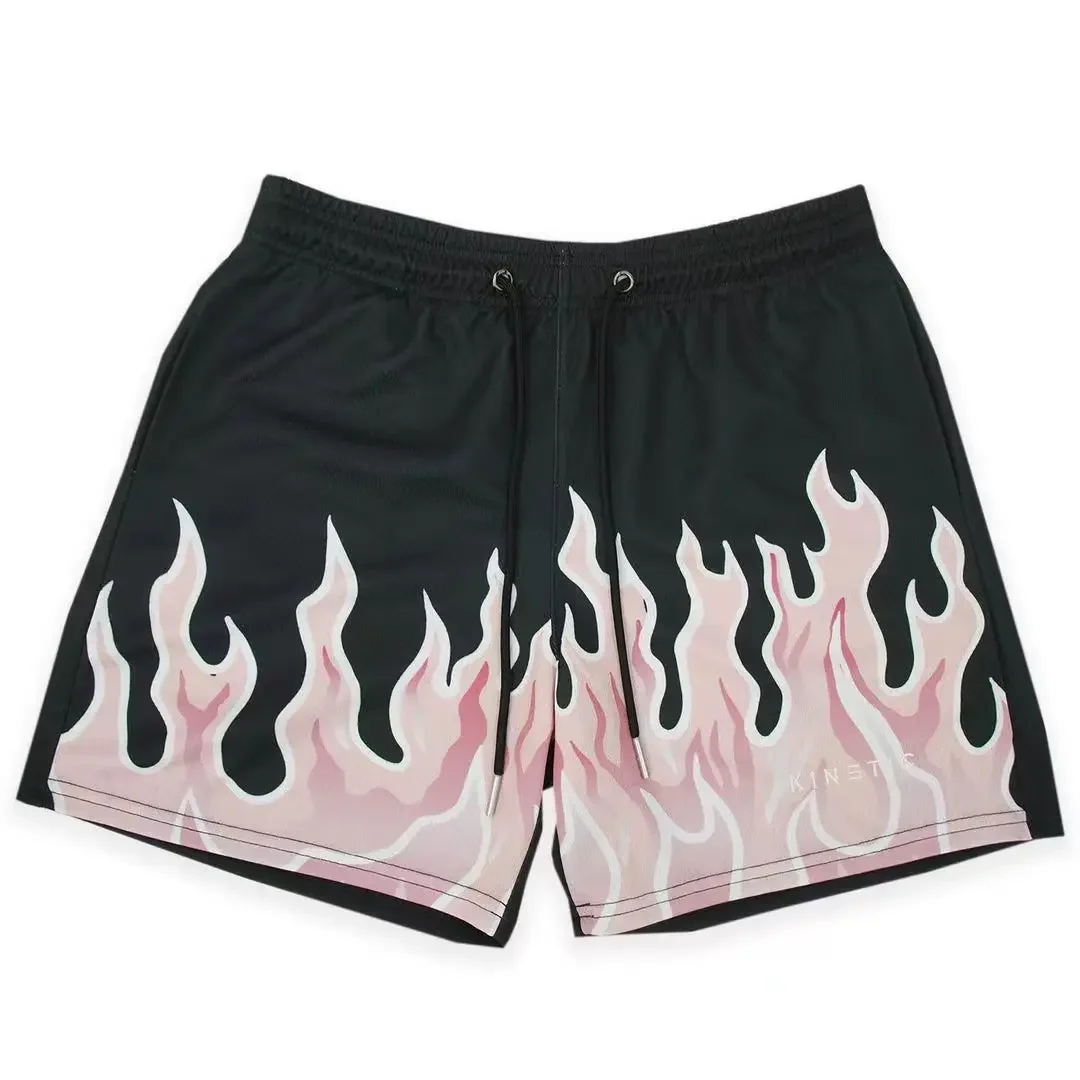 2024 Mesh Breathable Men Shorts GYM Basketball Running Quick-Drying Shorts Baggy Flame Print Fashion Shorts Summer Shorts