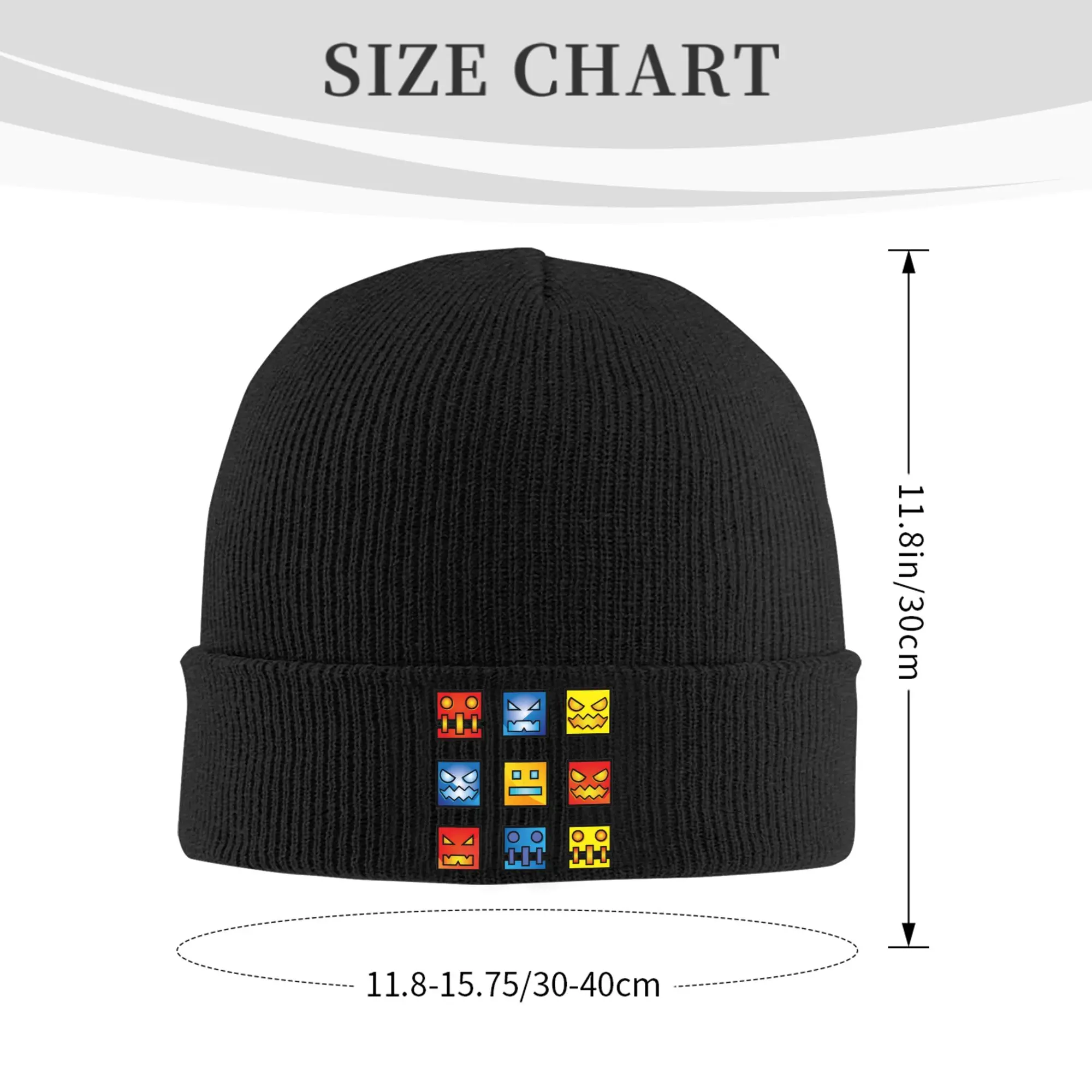 Icon Face Video Game App Fun Knitted Hat Women's Men's Beanies Winter Hats Acrylic Geometry Dash Warm Cap