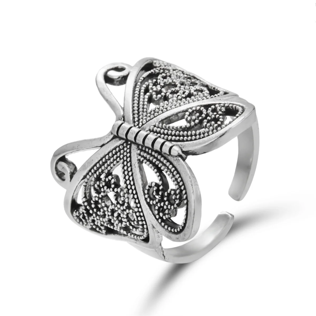 Retro Boho Schmetterling Ring Für Frauen Mode Silber Farbe Eule Engel Flügel Katze Tier Unregelmäßige Öffnung Ringe Vintage-Schmuck Geschenk – Detail 2