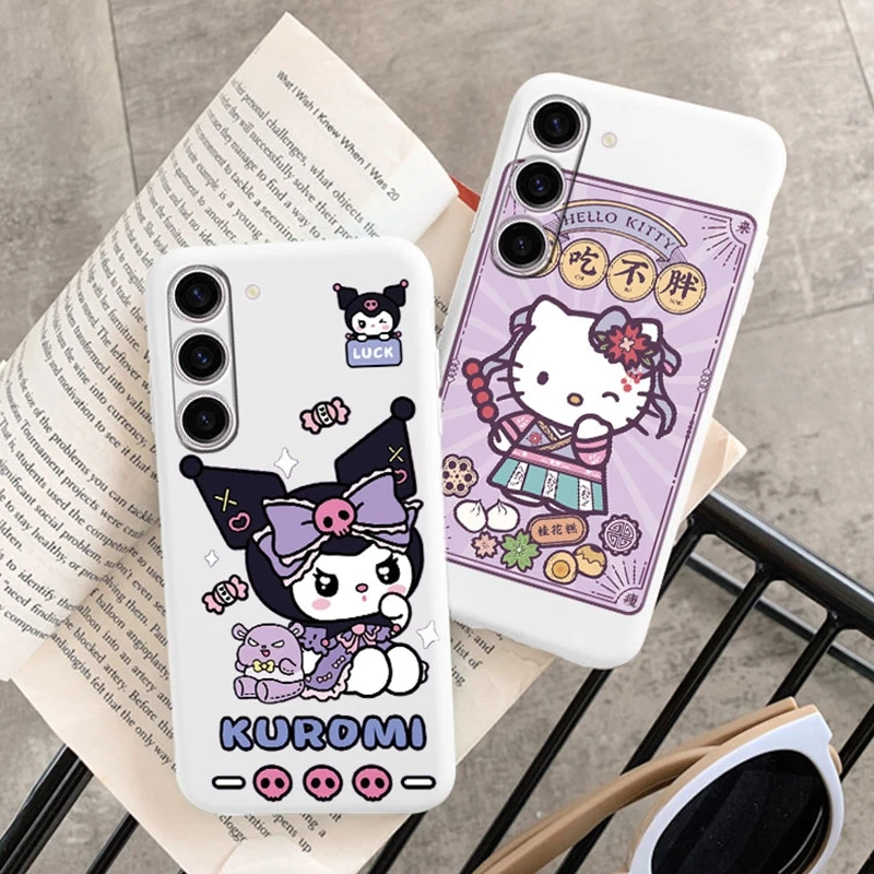 เคสโทรศัพท์ลายการ์ตูน Kuromi Kitty Cinnamoroll น่ารักสำหรับ Samsung S22 S21 S23 S24 S24 FE + S23 + S22 + S21 + PLUS ฝาซิลิโคนพิเศษ