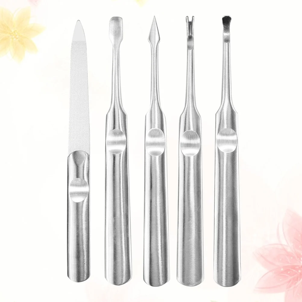 

5Pcs Stainless Steel Dead Skin Fork Nail File Nail Trimming Set (Dead Skin Fork + Flat Pick + Pick + +Nail File )