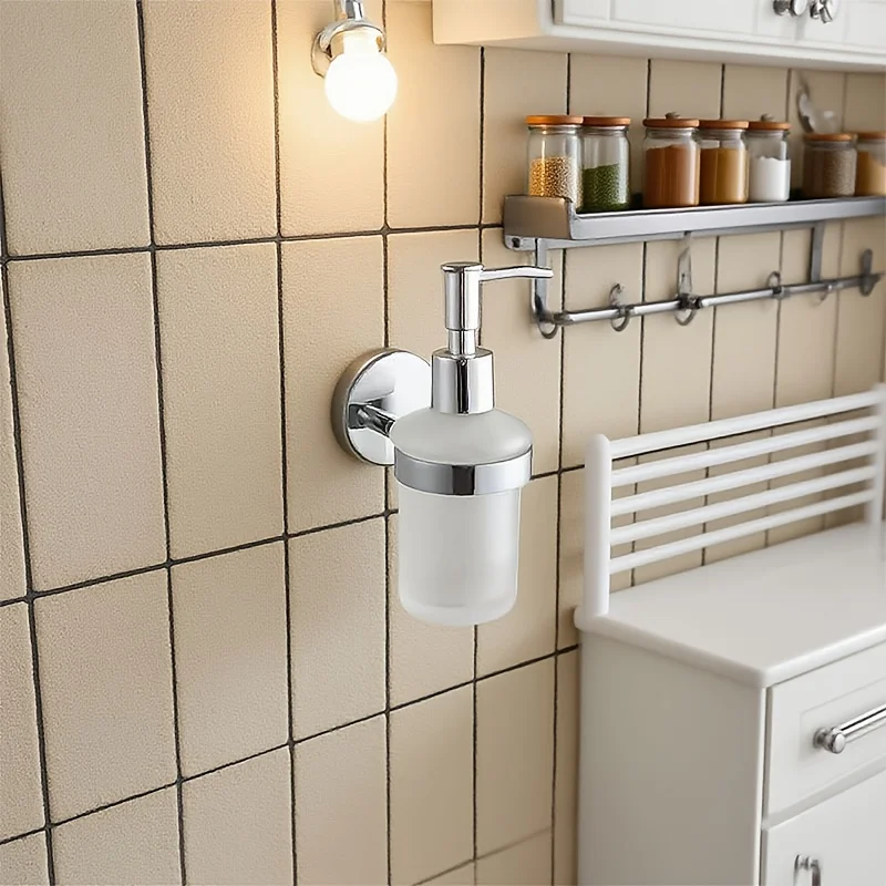 1/2pcs Round Base Stainless Steel Soap Dispenser Matte Glass Adhesive Mount Bathroom Liquid Hand Pump Bottle