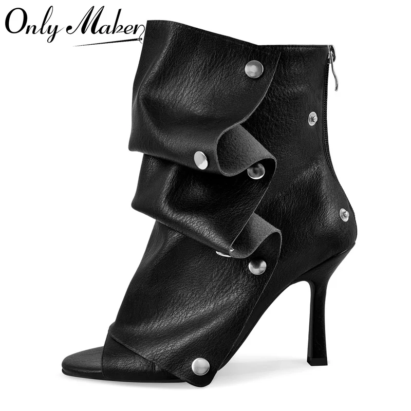 

Onlymaker женские ботильоны с открытым носком на молнии и рюшами, короткие ботильоны на шпильке