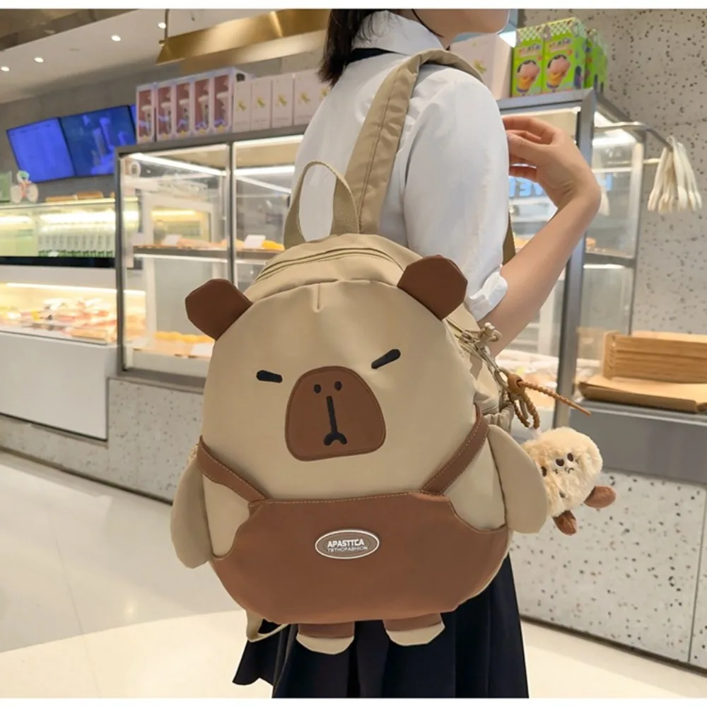 Cartoon Capybara Backpack Nylon Large Capacity Children's School Bag Travel Bag Waterproof Cartoon Capybara Backpack Students