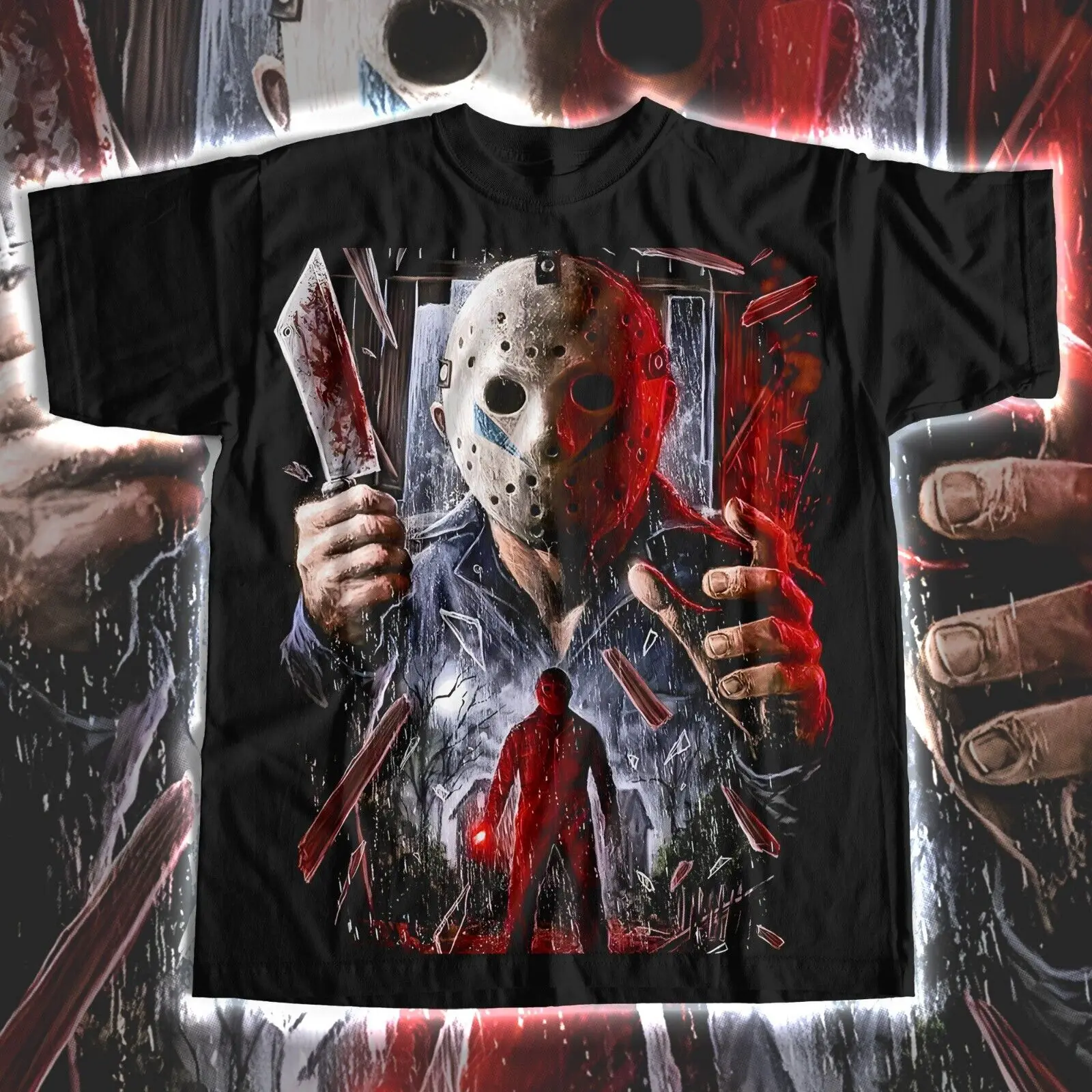 Men Big and Tall Graphic Meat Cleaver Jason Mask Premium Tee Shirt Size 6XL #30