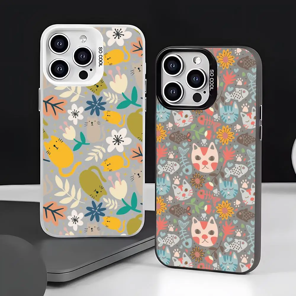 Funda para Teléfono con Diseño de Gato y Flores para iPhone 17 16 15 14 13 12 11 Pro Max Air, Funda Mate con Efecto Láser Aurora, Antigolpes