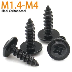 50/100/200pcs M1.4 M1.7 M2 M2.3 M2.6 M3 M3.5 M4 Black Steel Small Mini Cross Phillips Round Head with Washer Self-Tapping Screw
