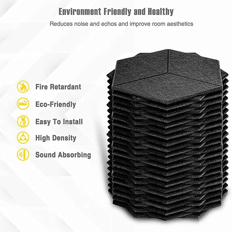 24 Pcs Acoustic Foam Panel Hexagon Acoustic Panels For Acoustic Treatment,Beveled Edge Tiles For Echo Bass Insulation