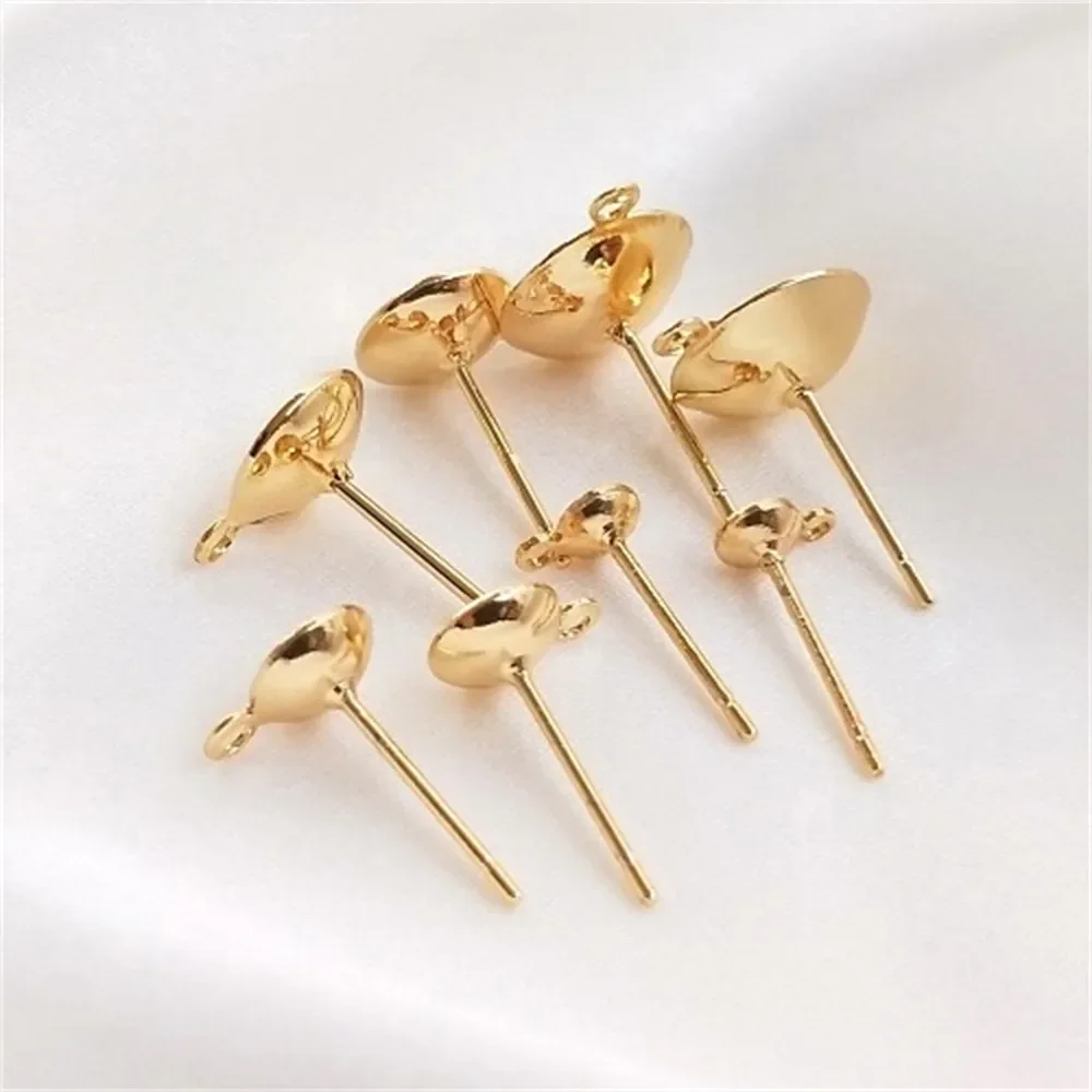 

14K Gold-Color Bowl Holder Ear Pins Pasted Crystal Pearl Cup Needle Studs DIY Ear Pendant Accessories E025