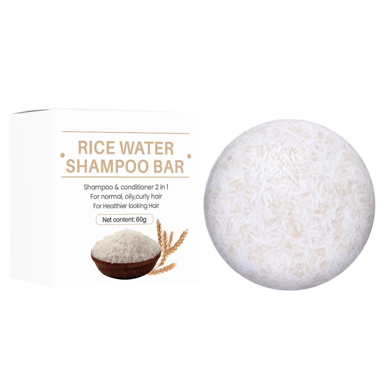 

Rice Water Hair Soap, Vegan 2-in-1 Shampoo and Conditioner for damaged, broken, thinning hair, PH balanced and non-damaging