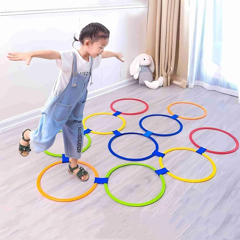 Outdoor Kids Jump Ring Game Set - 10 Hoops & 10 Connectors for Boys Girls, Fun Physical Training Sport Toys for Park Play