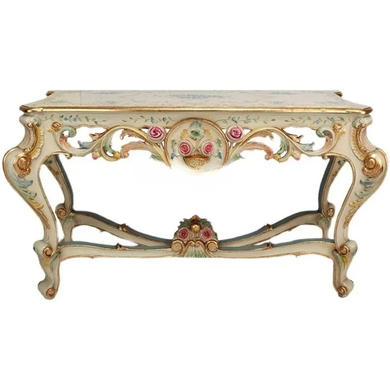 European retro hand-painted solid wood entrance table, living room corridor carved against the wall, entrance table