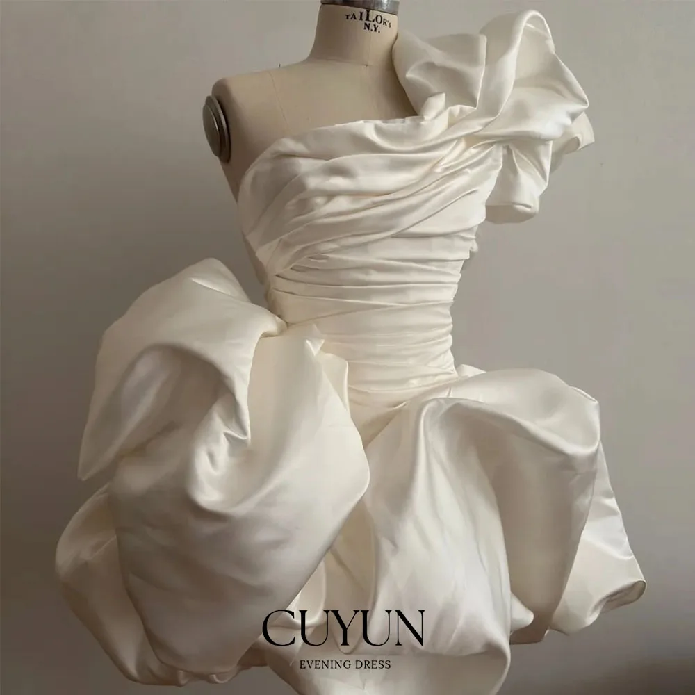 CUYUN Customized Mini Prom Dresses Pleated Luxury Sexy Civil Bridal Wedding Party Dresses Lace-up Back Evening Party Dresses