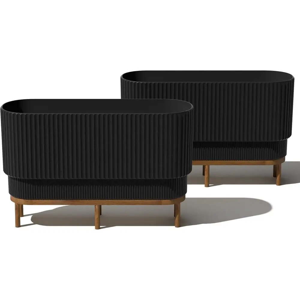 

Приподнятый кашпо из пластика и камня с деревянной подставкой — подходит для улицы и помещения, идеально подходит для декора патио и сада.