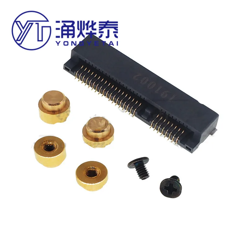 YH Mini PCIe mSATA 52-Pin Socket Connector Full Set with Mounting Kit, 52P Female Slot + Brass Standoffs + Screws for WiFi SSD