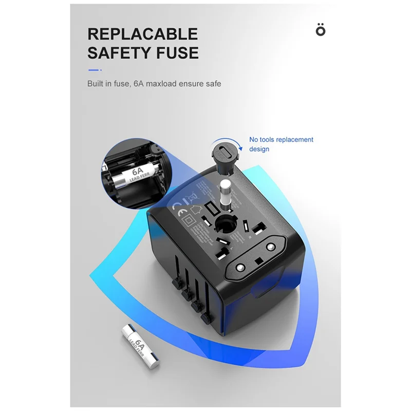EDT-Universal الكل في واحد شاحن الهاتف محول قابس طاقة السفر مع منافذ شحن USB مزدوجة للولايات المتحدة الأمريكية والاتحاد الأوروبي والمملكة المتحدة والاتحاد الأفريقي