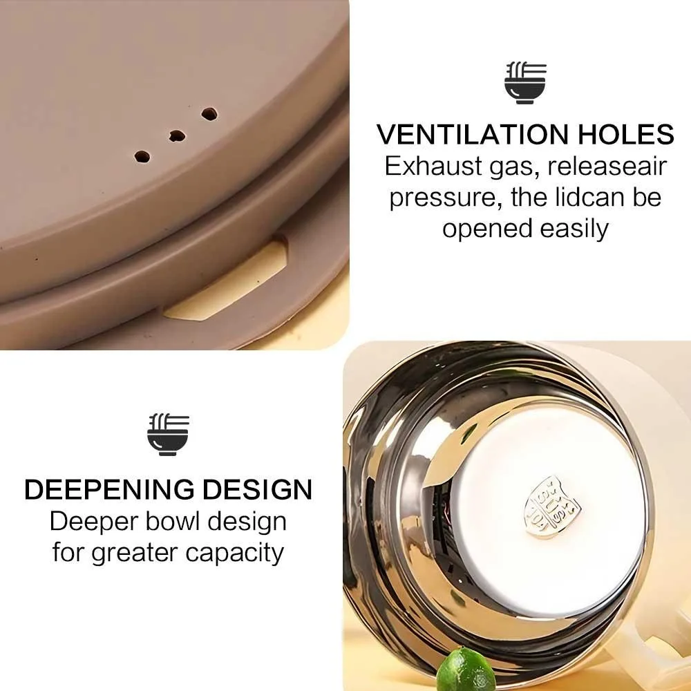 2 styles Stainless Steel Instant Noodle Bowl with Lid Dormitory Student Drainable Large Capacity Food Grade Instant Noodle Bowl