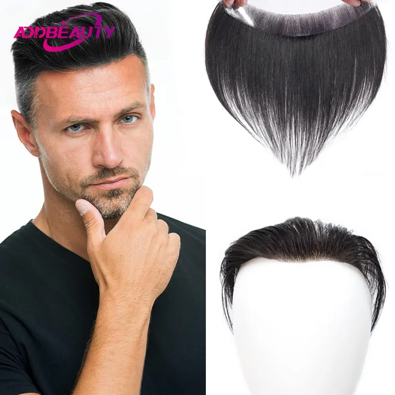 New V Front Toupee Thin Skin PU 0.05-0.14mm VLoop Men Wig Indian Human Hair Replacement System 6inch Hairpiece Natural Color