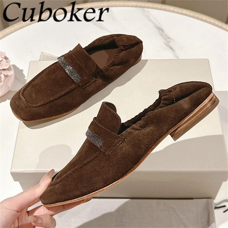 

2024 Summer Suede Flat Loafers Shoes Women High Quality Round Toe Slip On Lazy Loafers Ladies Casual Walking Single Shoes Mujer