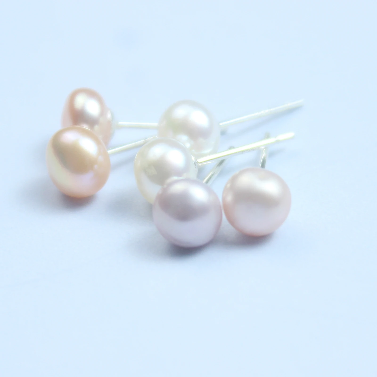 Real 925 Sterling Silver Earrings Natural Freshwater Pearl Stud Errings Jewelry for Women Fashion Birthday Gift
