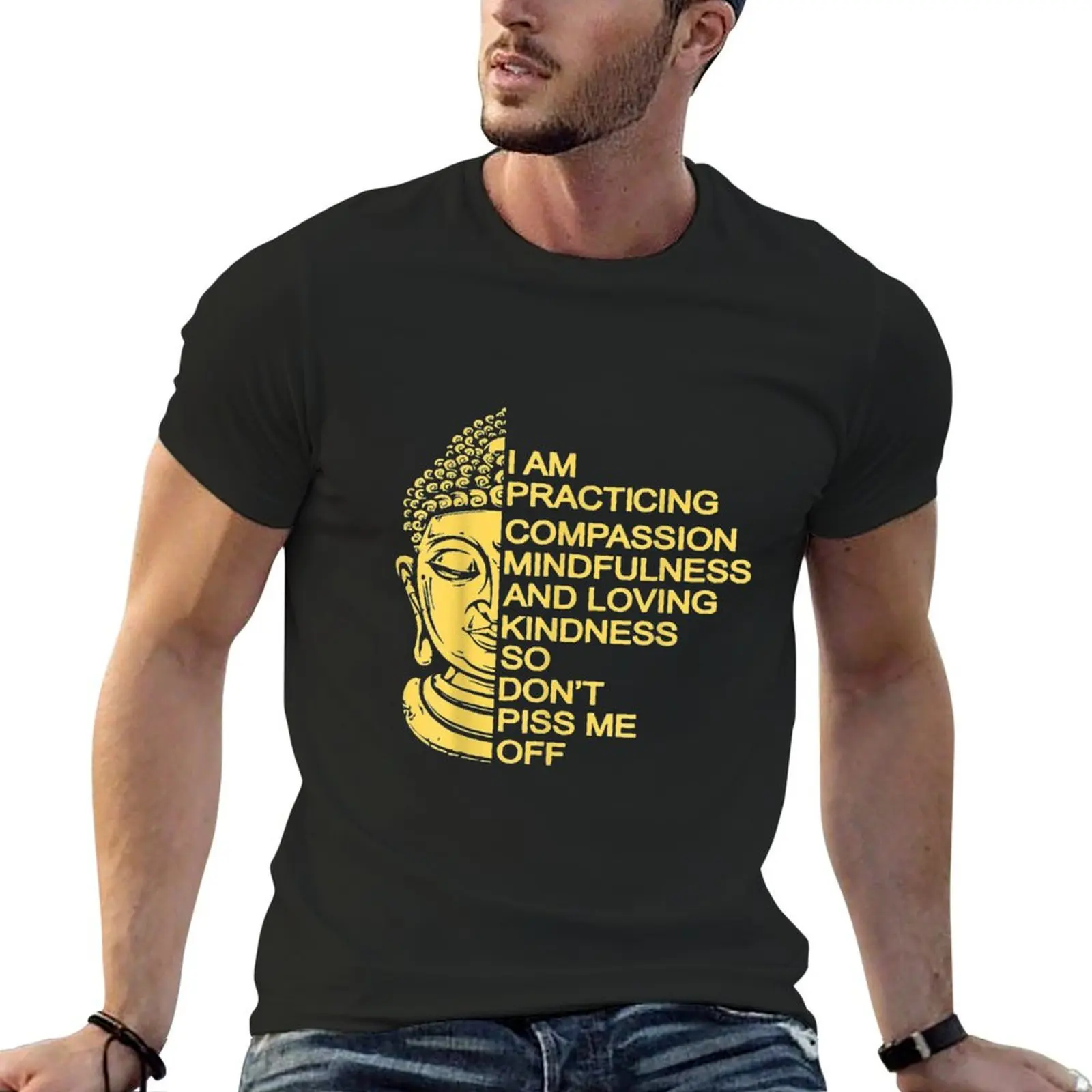 Футболка для мальчика «я практикую сострадание, внимательность и доброту», винтажная аниме футболка, новое издание, мужские футболки с графическим рисунком