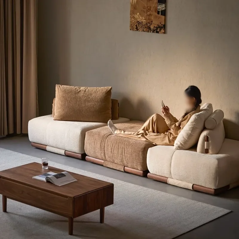 Designer module free combination solid wood fabric tofu block movable backrest small apartment living room sofa