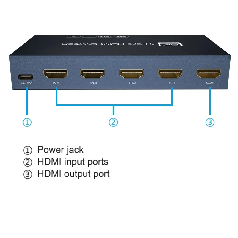 8K HDMI 2.1 Switcher Selector 4 In 1 Out Auto Switch 4K120Hz HDR 10+ HLG Dolby Vision Dolby Atmos 48Gbps IR Remote Control TypeC