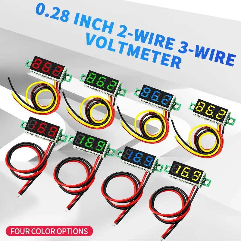 Voltmètre à affichage numérique LED DC, compteur d\'affichage, rouge, vert, bleu, jaune, 2 fils, 3 fils, 0-0.28 V, 100V-30V, 2.5 pouces