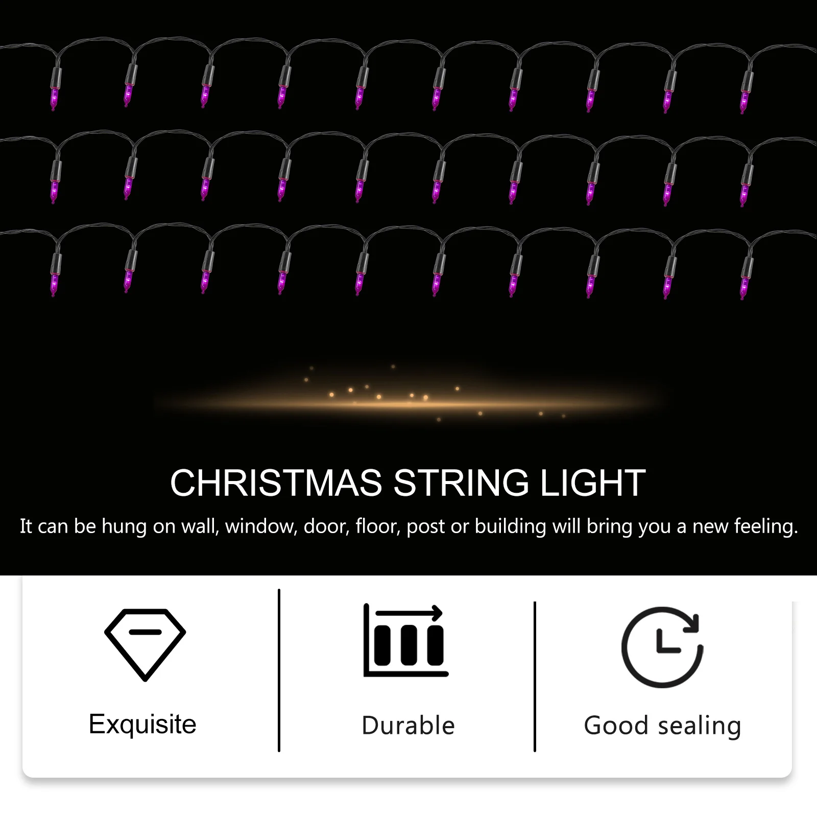 Guirlande lumineuse de noël à 50 LED, pratique, pour arbre de noël, fête à domicile, décoration intérieure et extérieure, lumières d'arbre de noël
