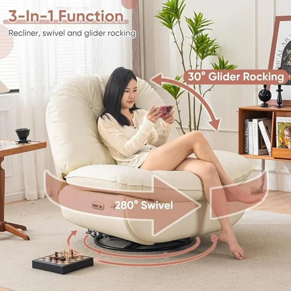 Oversized Electric Recliner Chair, 360 Swivel Rocking Glider Rocker for Adults Modern Ergonomic Lounge  Smart Theater Seating