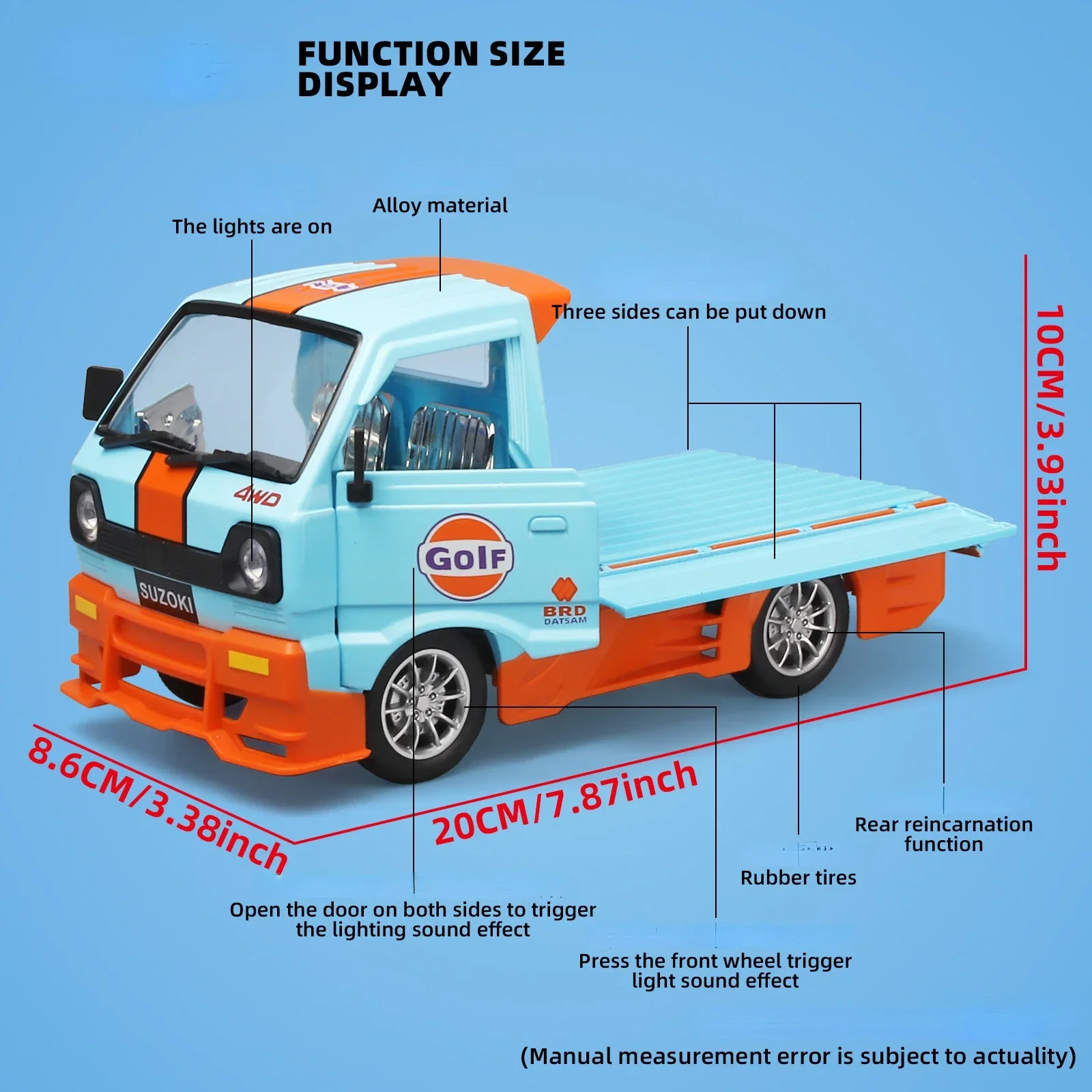 1:24 SUZOKI Gulf Truck Alloy Car Diecasts & Toy Vehicles Car Model Sound and light Pull back Car Toys For Kids Gifts