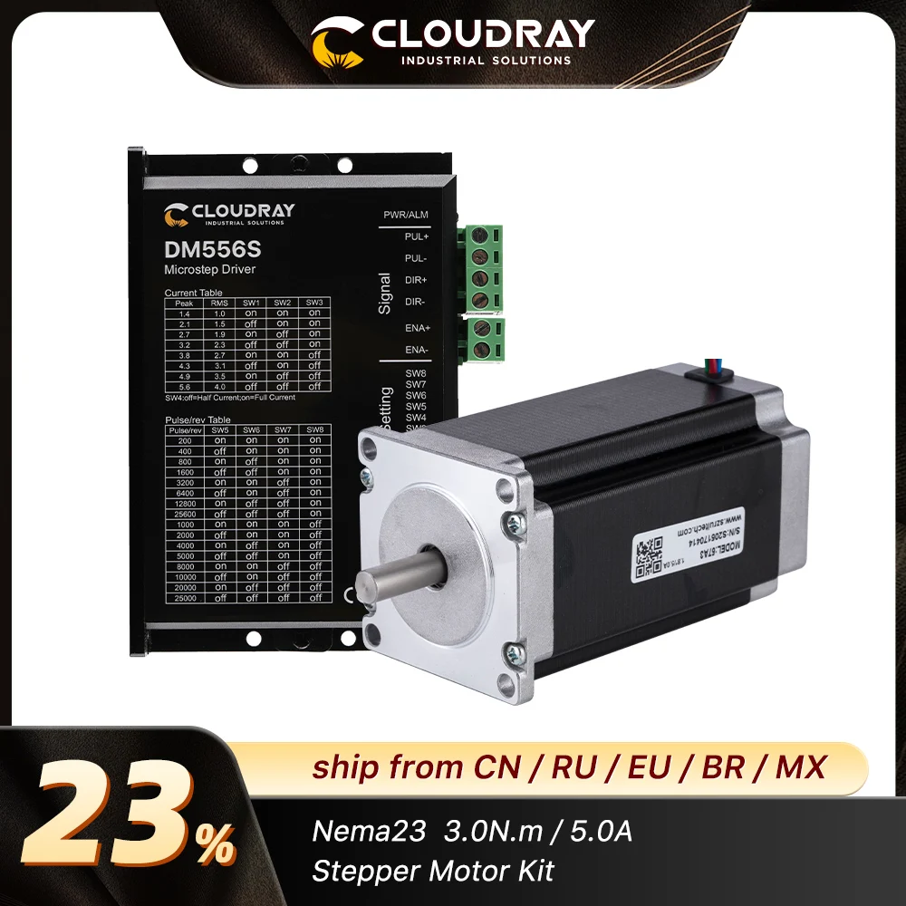 Cloudray Nema 23 Open Loop Stepper Motor Kit 2 Phase 3N.m 5.0A 23CS30C-500+DM556S for 3D printer CNC Engraving Milling Machine