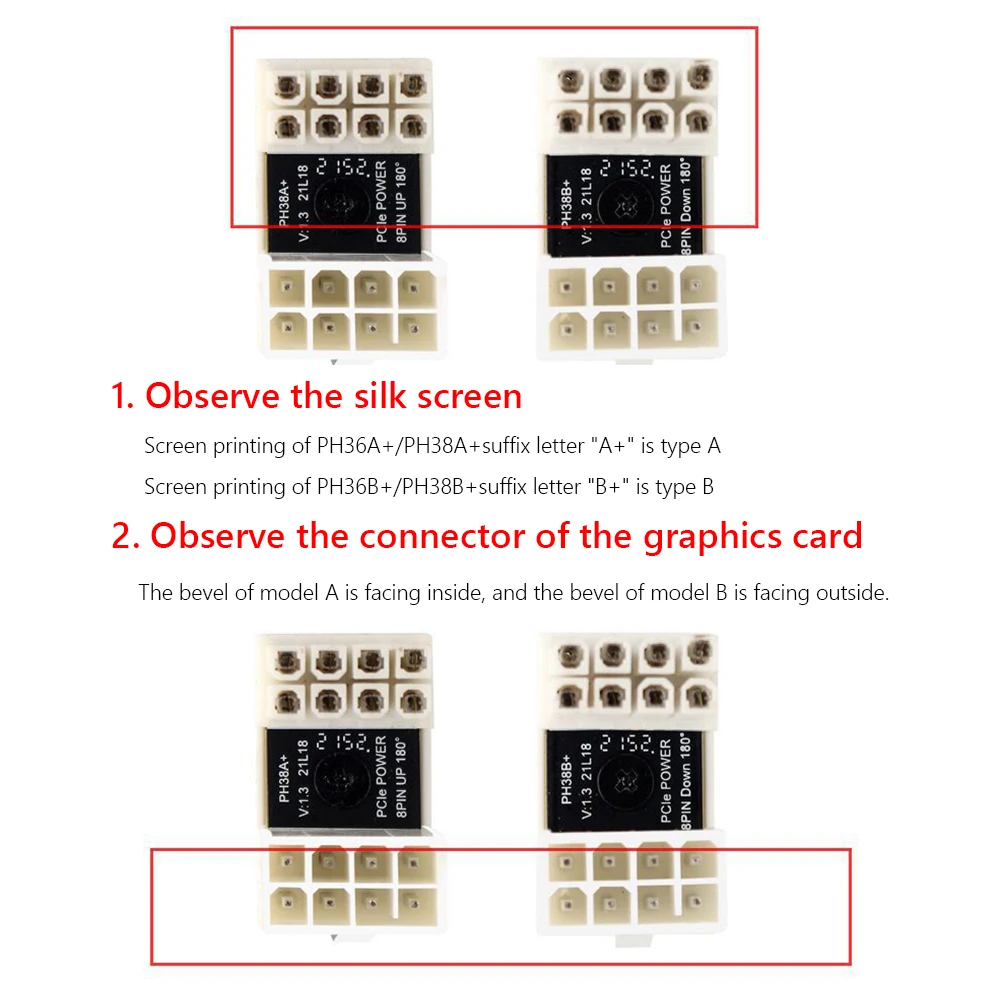 Adapter zasilacza 180 stopni 8-pinowy do komputera stacjonarnego, adapter zasilacza ATX 8-pin w kształcie litery U, akcesoria DIY do karty graficznej