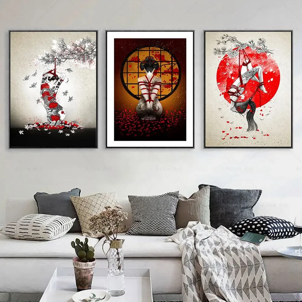 Canvas Painting Decoration Wall Art Pictures For Bedroom Home Decor Japanese Shibari Fine Art Prints Sexy Geisha Woman Poster