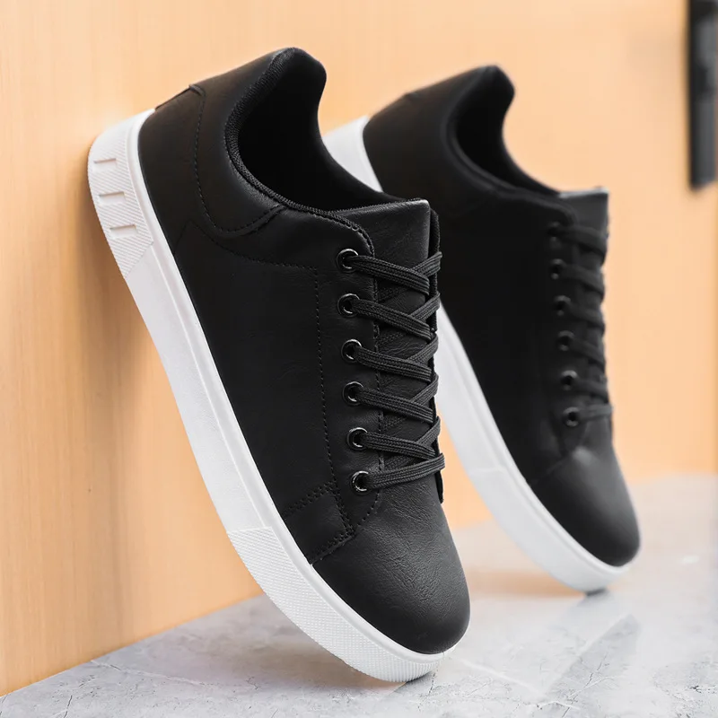 Black Vulcanized Sneakers Men\'s Flats Comfortable Shoes Lace up Zapatillas Hombre Autumn Spring Fashion Sneakers Plus Size 39-48