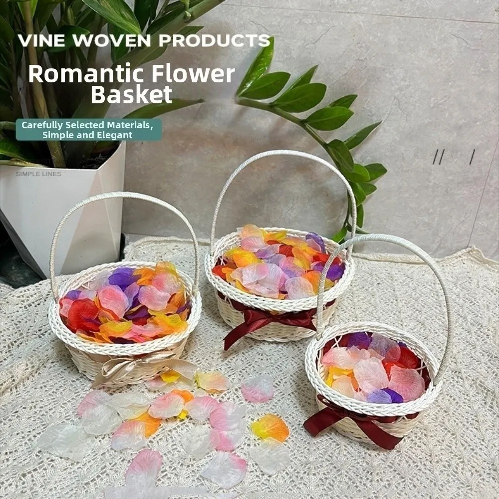 with Handle Imitation Rattan Handhold Household 8 Styles Braid Storage Baskets Handwoven Weaving Flower Basket