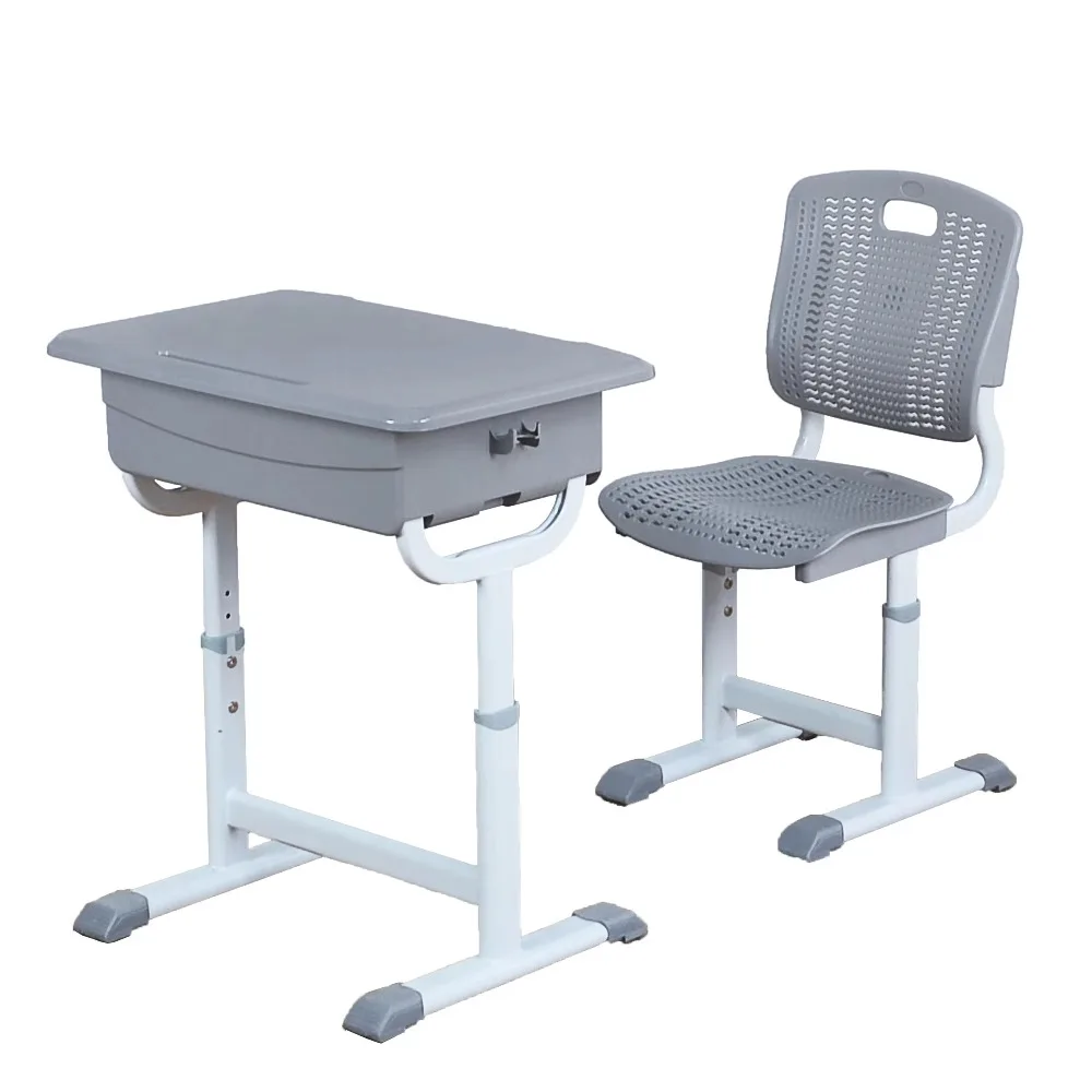 

Modern Height-Adjustable School Furniture PP Plastic Study Table And Chair Wholesale Metal Study Set