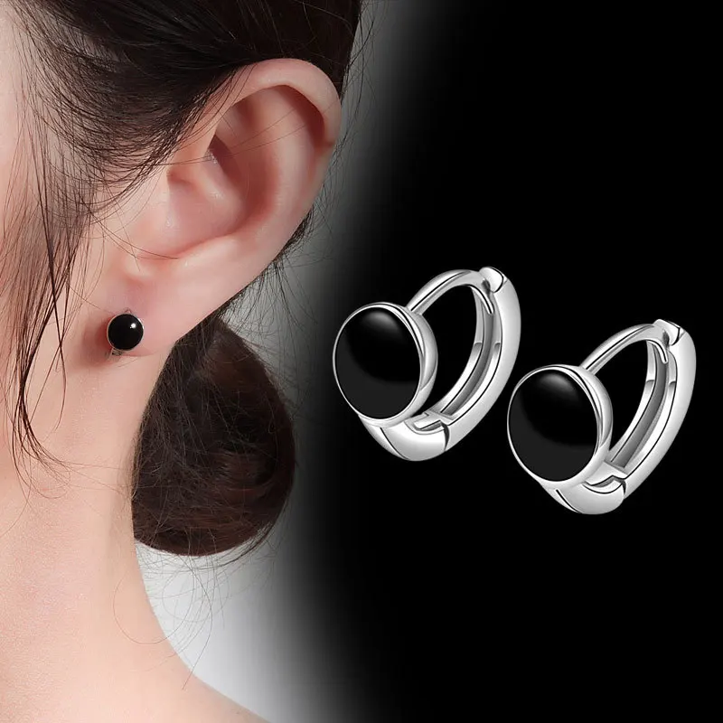 VENTFILLE 925 Sterling Silver Black Round Earrings For Women Gift Geometric Vintage Jewelry Accessories Dropshipping Wholesale