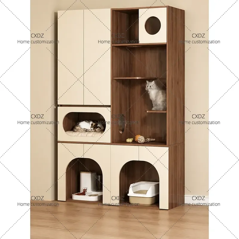 Custom ENF Grade Wall Mounted Cat Cabinet Integrated Locker Indoor Cat Villa Climbing Frame Nest Pet Storage Unit
