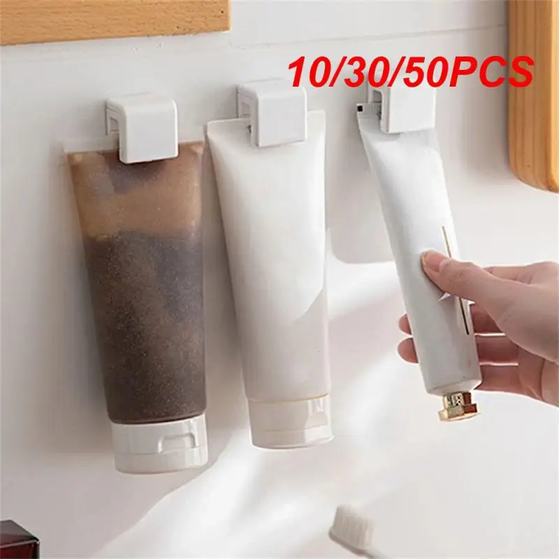 10/30/50PCS Toothpaste Storage Rack Plastic Adhesive Facial Non-marking Stroage Hook Bathroom Hanging Clip Bathroom Accessories